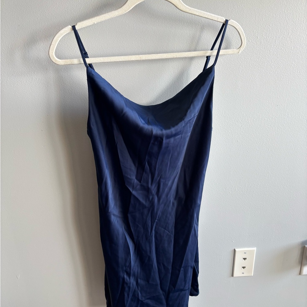 Urban Outfitters Cowl Neck Satin Slip Dress - Navy Blue